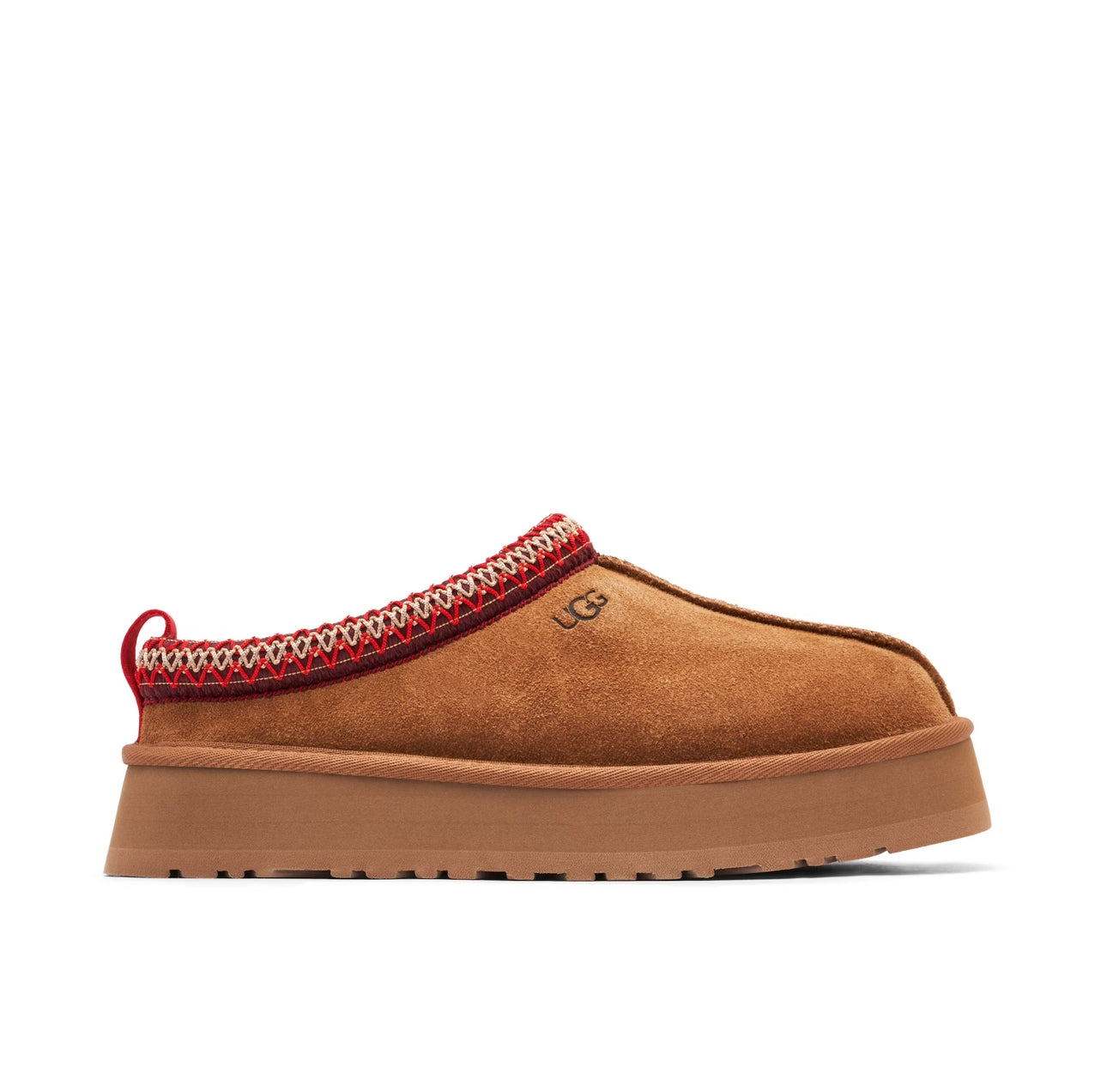 UGG TAZZ ‘CHESTNUT’ - UGG Tazz platform slipper side profile view on white background