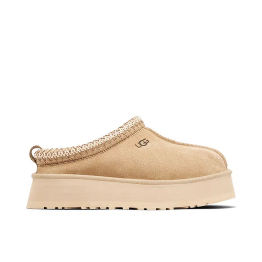 Ugg Tazz Mustard Seed high platform - UGG Tazz platform slipper side profile view on white background